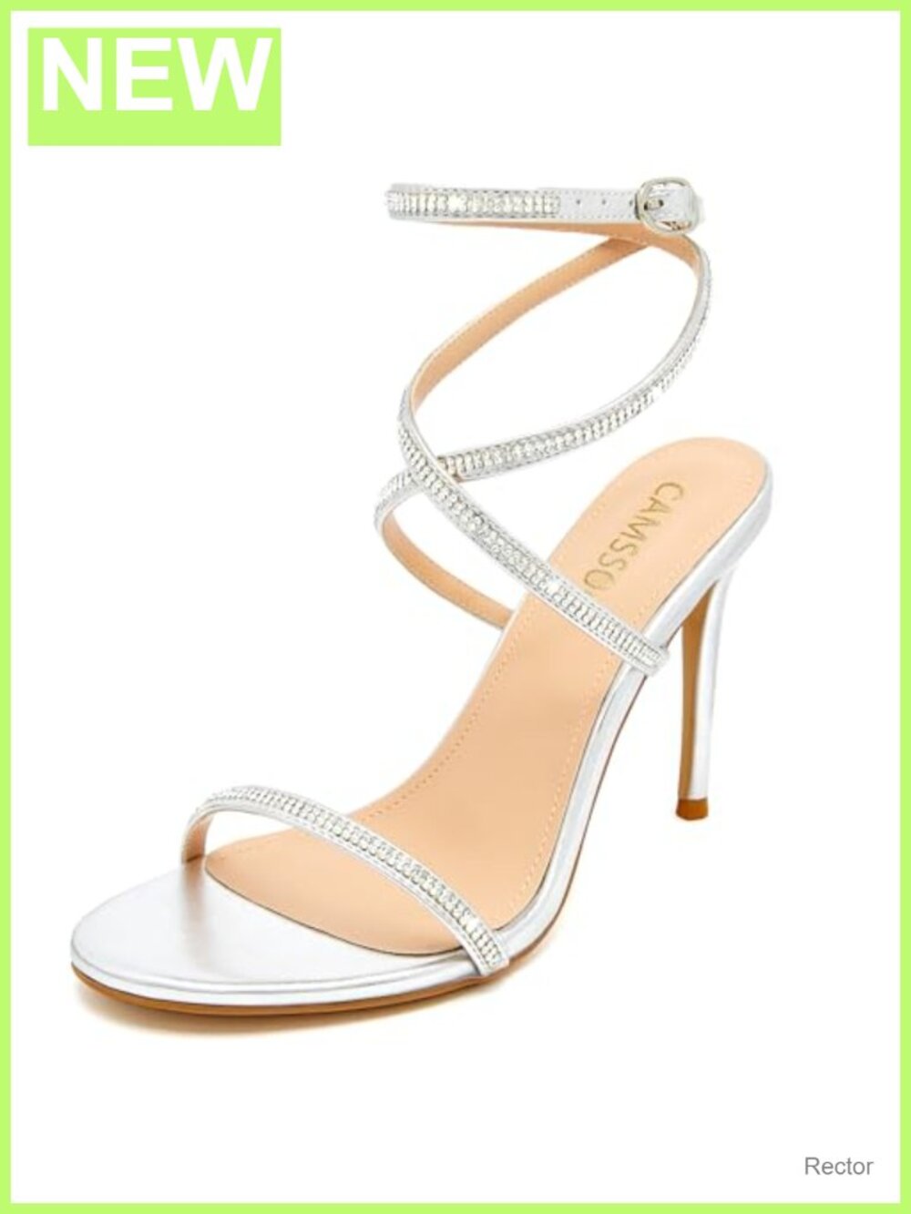 Women's Rhinestone Strappy Heels 4 Inch Stiletto Ankle Strap Sandals